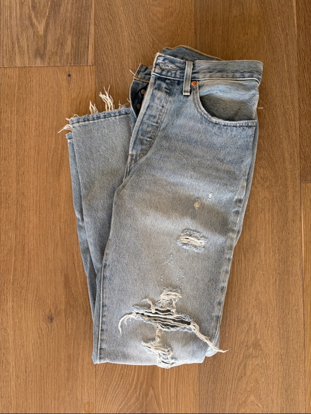Levi's Light Blue Distressed Boot Cut Jeans